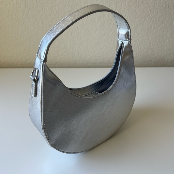 LOFT Metallic Crescent Crossbody Bag | Silver | NWT - Picture 5 of 13
